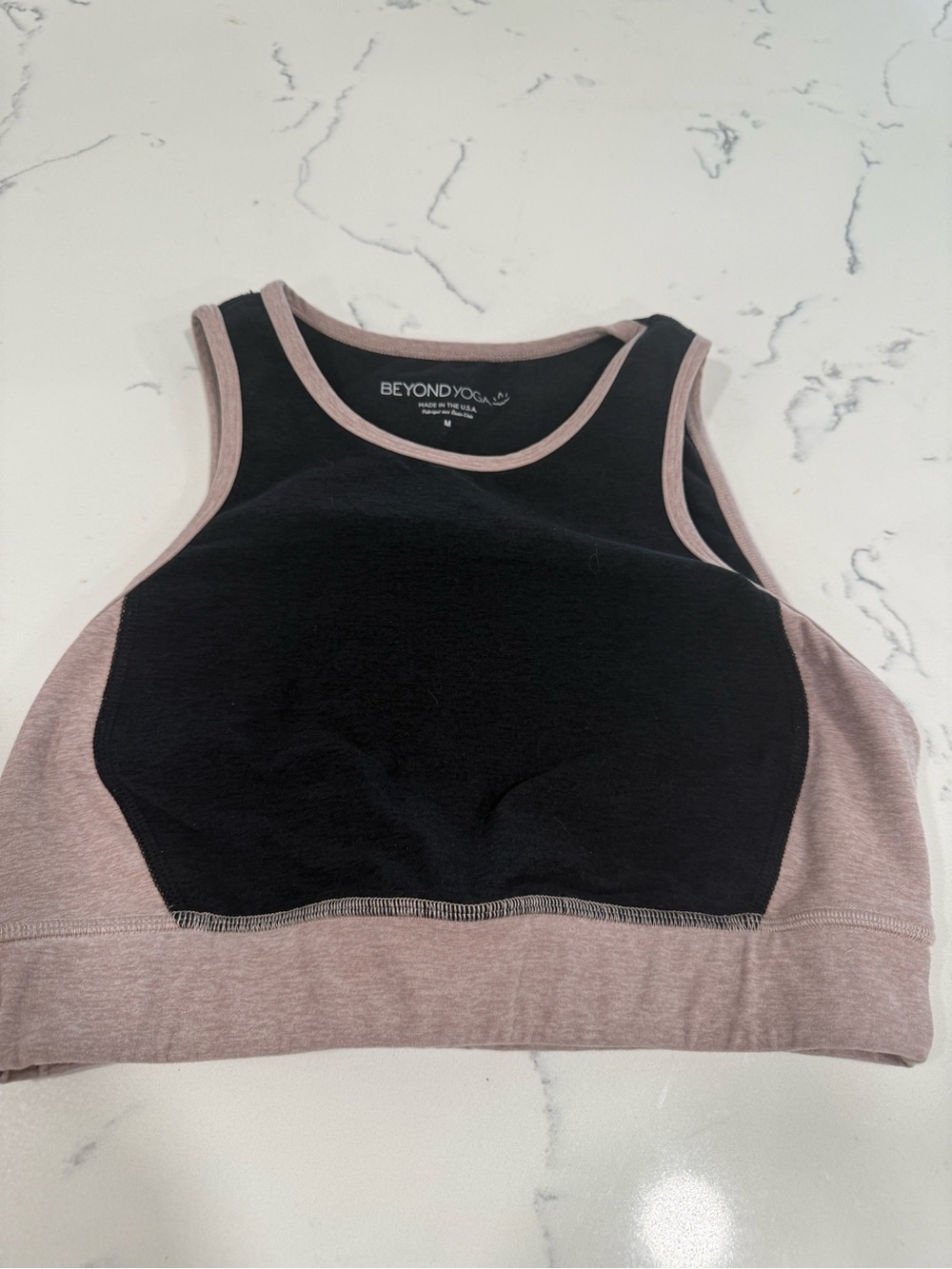 Beyond Yoga Black and Mauve Colorblock Crop Sports Bra
